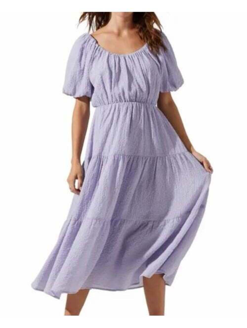 Astr Poplin Puff Sleeve Tiered Midi Dress size XL